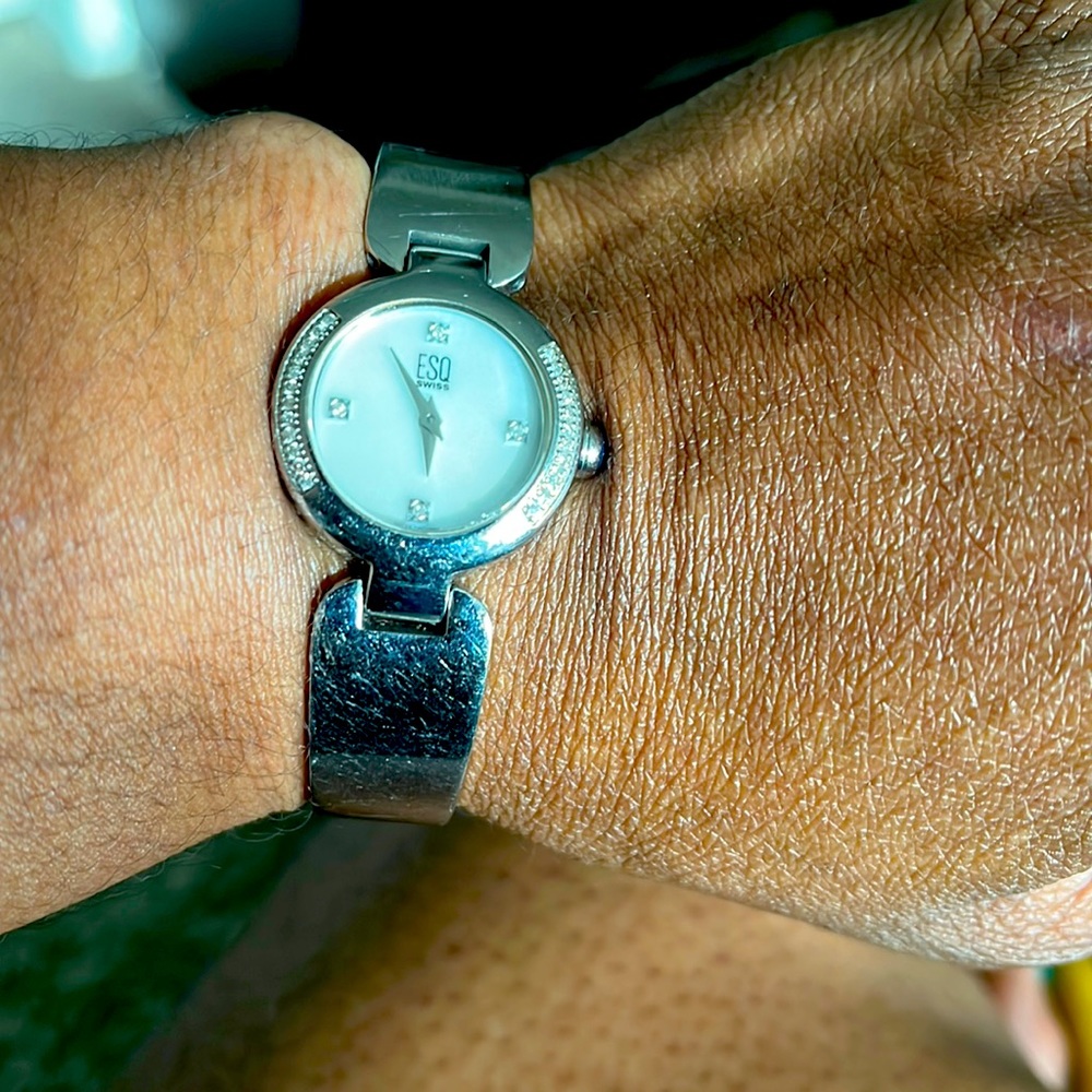 Beautiful ESQ Swiss women's E5318 diamond mother of pearl stainless steel watch.